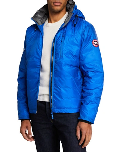 Shop Canada Goose Men's Lodge Pbi Down-fill Hoodie Jacket In Blue