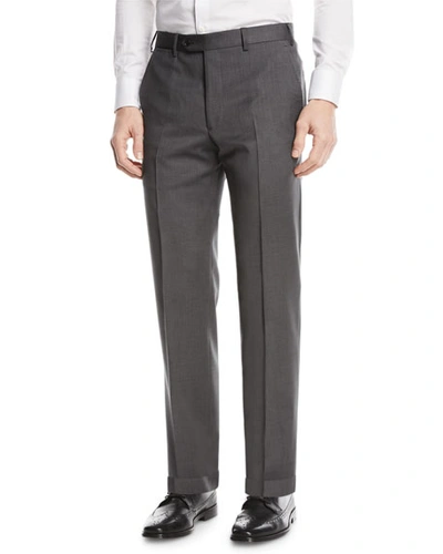 Emporio Armani Basic Flat-front Wool Trousers In Gray