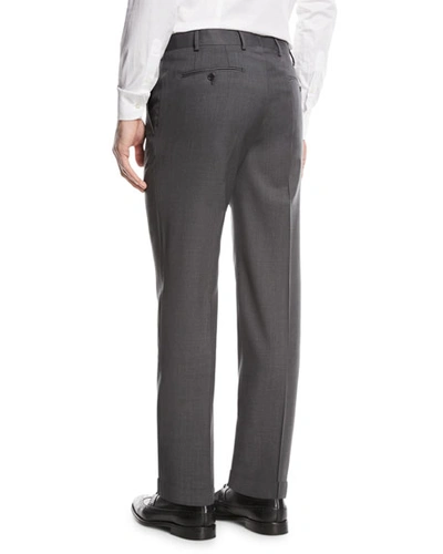 Emporio Armani Basic Flat-front Wool Trousers In Gray