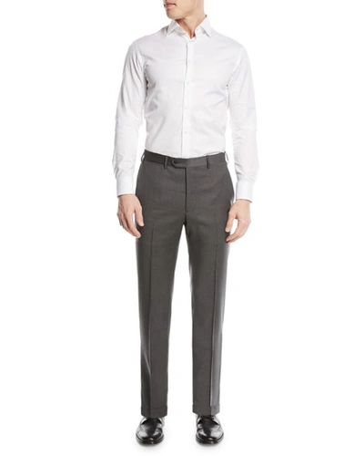 Shop Emporio Armani Basic Flat-front Wool Trousers In Gray