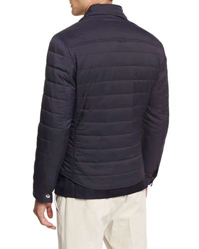 Shop Brunello Cucinelli Men's Milano Quilted Shirt Jacket In Blue