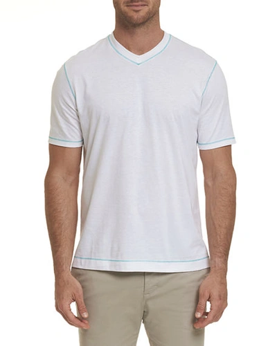 Shop Robert Graham Men's Maxfield Short-sleeve V-neck Shirt In White