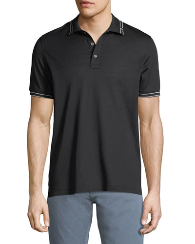 Shop Ferragamo Men's Tipped Cotton Polo Shirt In Navy