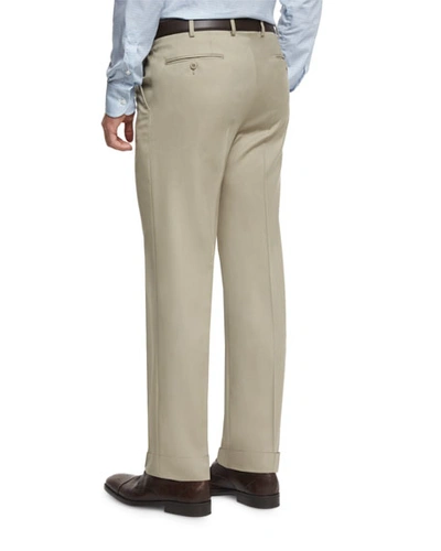 Shop Brioni Phi Flat-front Solid Wool Trousers, Tan