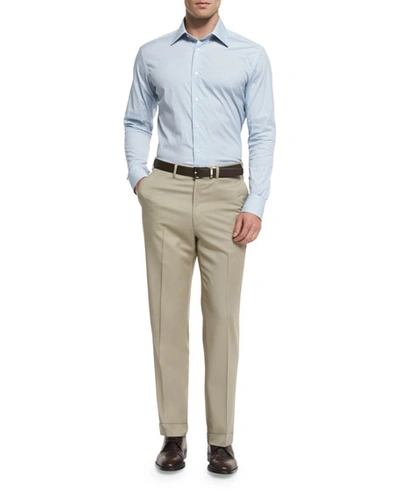 Shop Brioni Phi Flat-front Solid Wool Trousers, Tan