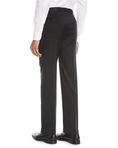 Shop Emporio Armani Basic Flat-front Wool Trousers In Black