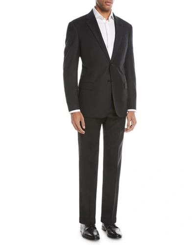 Emporio Armani Basic Flat-front Wool Trousers In Black