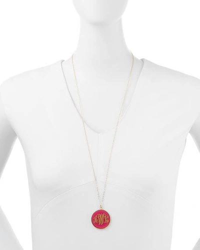 Shop Moon And Lola Extra Large Circle Acrylic Script Monogram Pendant Necklace In Blonde Tortoise