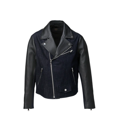 Shop Mcm Men's Denim And Leather Rider Jacket In Denim Blue