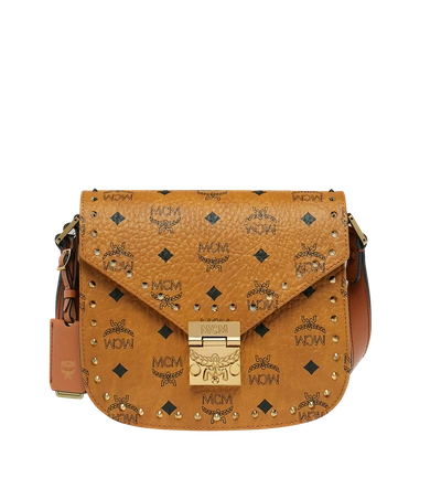 Mcm Patricia Shoulder Bag In Studded Outline Visetos In Cognac ModeSens