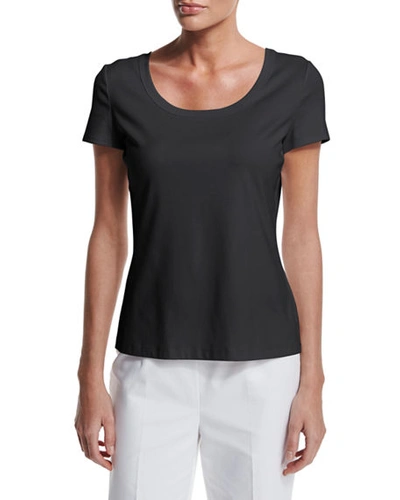 Lafayette 148 Swiss Cotton Rib Scoop Neck Tee In Black