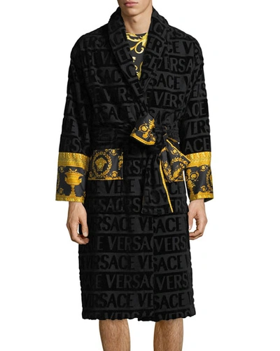 Versace Black I Heart Baroque Bath Robe In Black