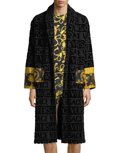 Versace Black I Heart Baroque Bath Robe In Black