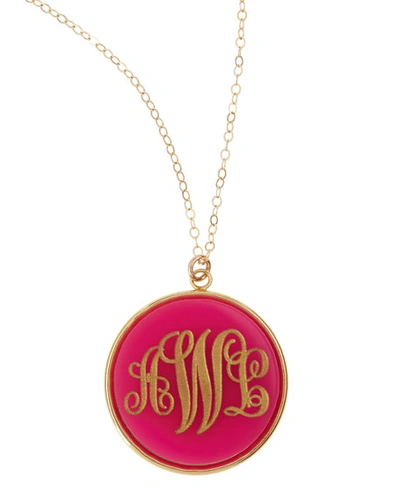 Shop Moon And Lola Extra Large Circle Acrylic Script Monogram Pendant Necklace In Hot Pink