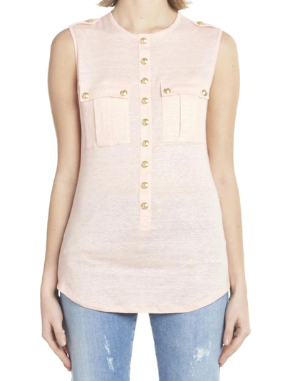 Shop Balmain Fitted Button Detail Blouse In Pink