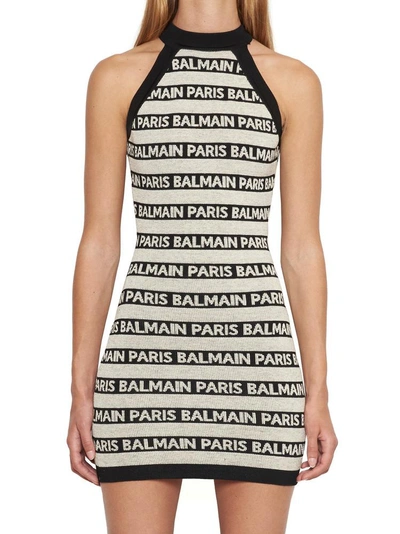 Shop Balmain Logo Banded Dress In Multi