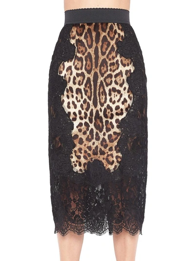 Shop Dolce & Gabbana Leopard Print Laced Pencil Skirt In Multi