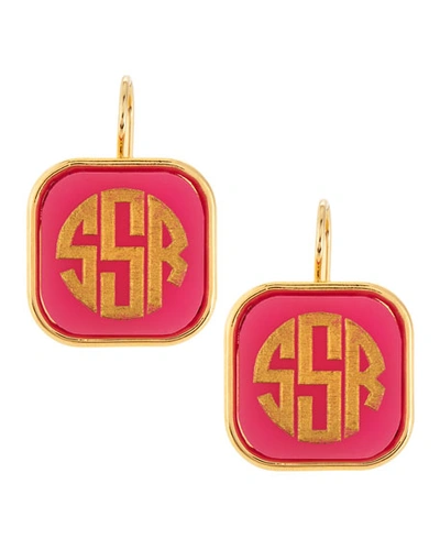 Shop Moon And Lola Monogrammed Square-drop Acrylic Earrings In Tangerine