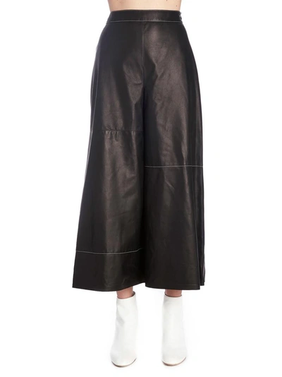 Shop Loewe Coulotte Leather Pants In Black