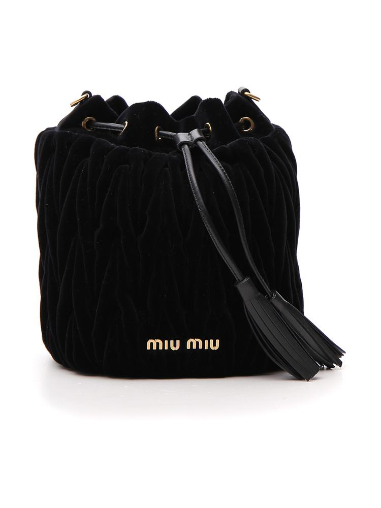 Miu Miu Matelassè Velvet Bucket Bag In Black ModeSens