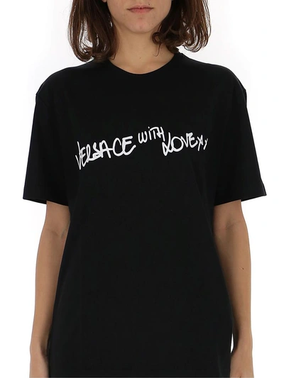 Shop Versace 'with Love Xx' Print T In Black