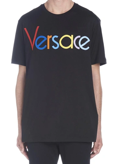 Shop Versace Embroidered Logo Print T In Black