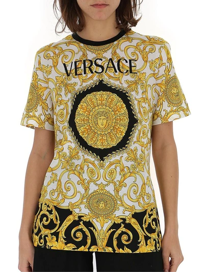 Shop Versace Printed Crewneck T In F.do Nero+stampa Oro