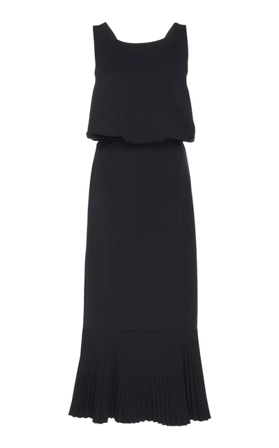 Shop Derek Lam Sleeveless Georgette Fitted Midi Dress With Pleated Hem In Black