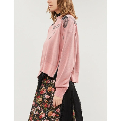 Shop Sacai Embroidered Cotton Jumper In Pink