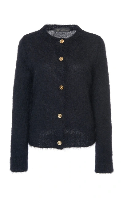 Shop Versace Button Front Knit Cardigan In Black