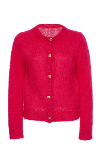 Shop Versace Button Front Knit Cardigan In Pink