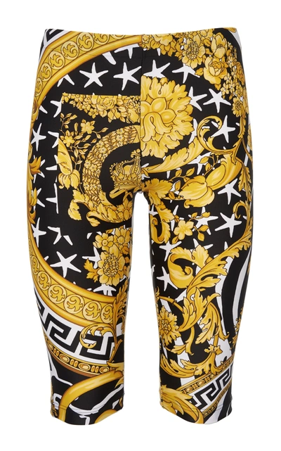 Shop Versace High-rise Printed Biker Shorts In Yellow