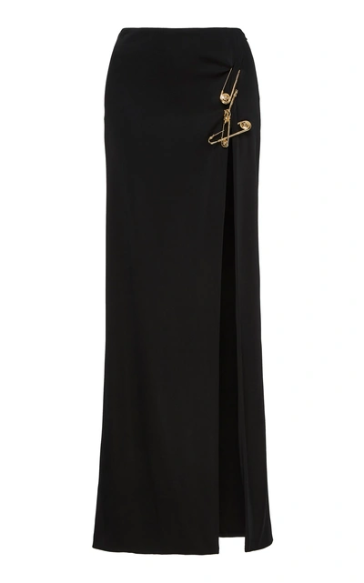 Shop Versace Pinned Duchess Satin Maxi Skirt In Black