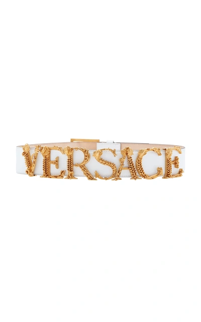 Shop Versace Logo Letter Belt In White