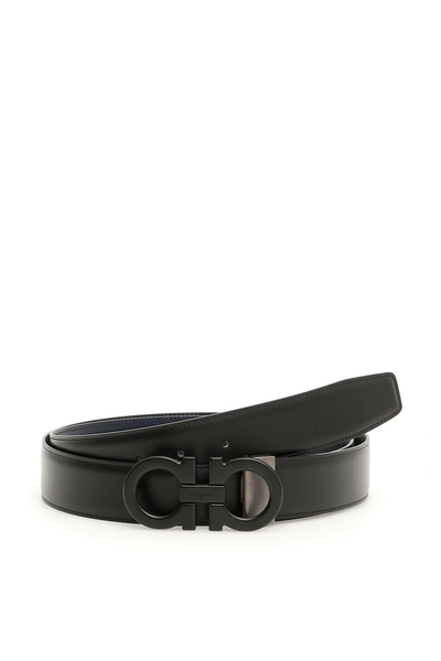 Shop Ferragamo Reversible Belt In Black Blue|nero