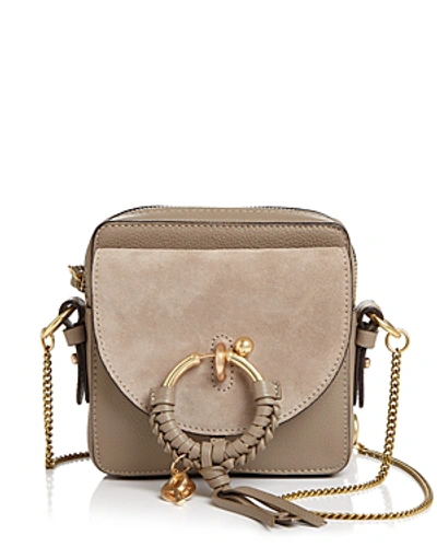 Shop See By Chloé See By Chloe Joan Small Leather & Suede Crossbody In Motty Gray/gold