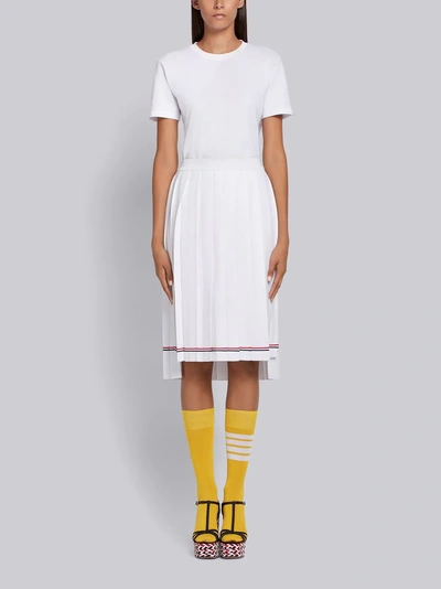 Shop Thom Browne Tipping Stripe Long Pleated Skirt In White