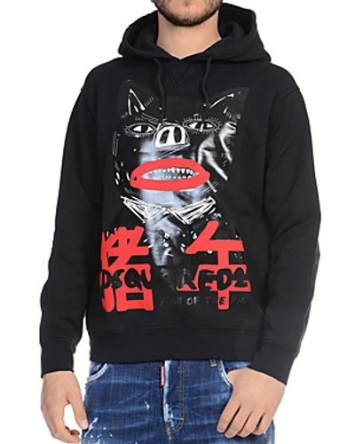 Shop Dsquared2 Wolf Graphic Hooded Sweatshirt In Black