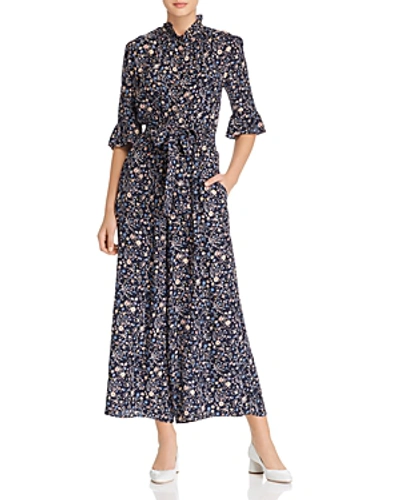 Shop Rebecca Taylor Vivianna Floral-printed Silk Jumpsuit In Navy Combo