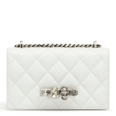 Shop Alexander Mcqueen Quilted Jewelled Ivory Satchel In White