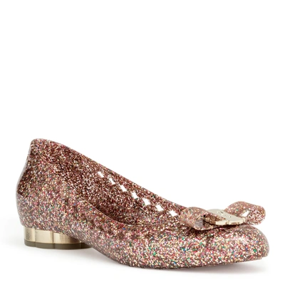 Shop Ferragamo Jelly Multi Color Glitter Rubber Ballerinas In Glitter/multi