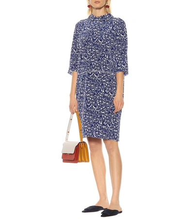 Shop Marni Floral Silk Dress In Blue