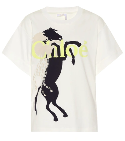 Shop Chloé Horse-print Cotton T-shirt In White