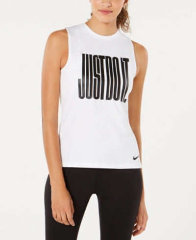 Shop Nike Pro Just Do It Sleeveless T-shirt In White