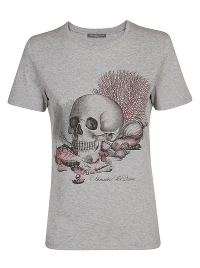 Shop Alexander Mcqueen Seashell Skull Print T-shirt In Grey