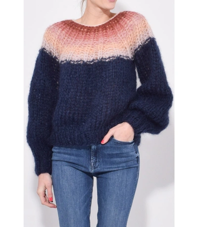 Shop Maiami Mohair Pleated Sweater In Navy