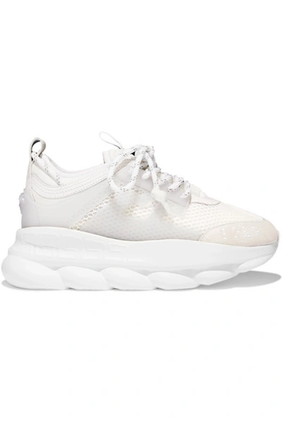 Shop Versace Chain Reaction Mesh, Neoprene And Suede Platform Sneakers In White