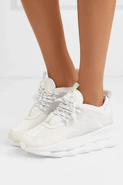 Shop Versace Chain Reaction Mesh, Neoprene And Suede Platform Sneakers In White