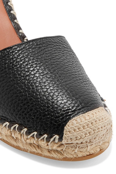 Shop Valentino Rockstud Double 85 Textured-leather Wedge Espadrilles In Black