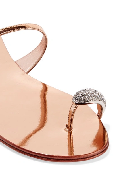 Shop Giuseppe Zanotti Nuvorock Crystal-embellished Metallic Leather Sandals In Bronze
